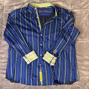 Robert Graham X Collection Men's Vibrant Blue and Green Striped Shirt